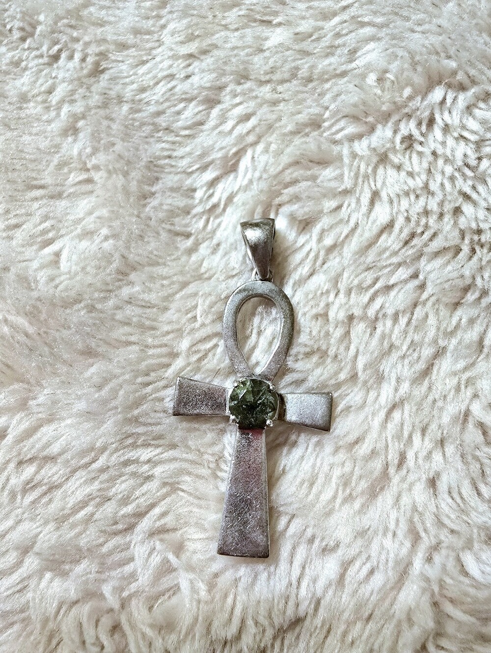 Sterling-Silver Ankh Necklace with Authentic Moldavite